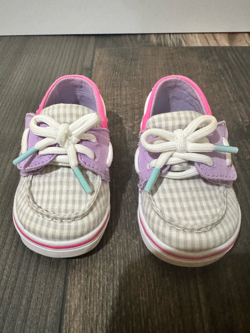 Sperry Intrepid Crib Gingham Boat Shoes Girls Toddler Size 2M Pink Purple